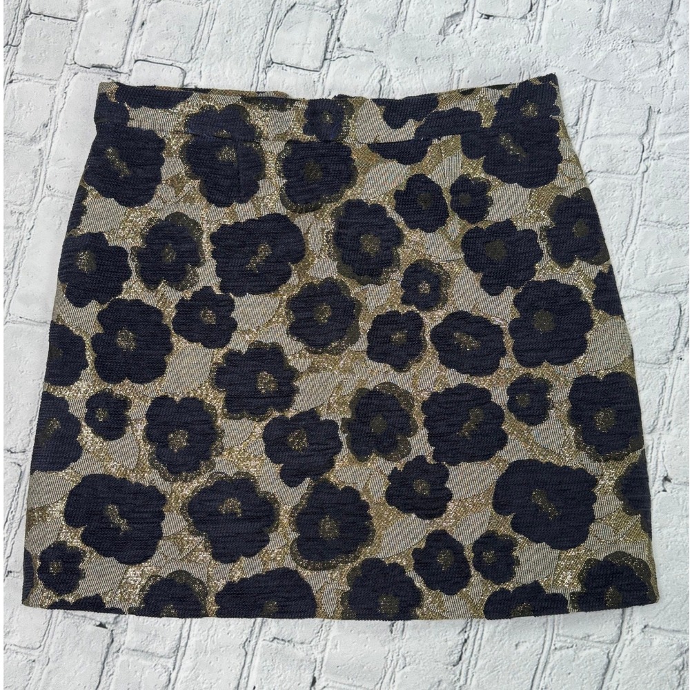 Sam Edelman Size 8 Floral Jacquard Mini Skirt Navy Gold Metallic Brocade